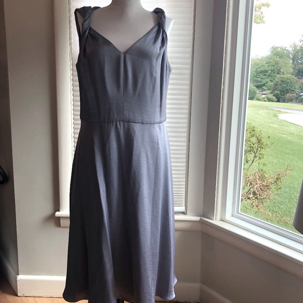 Tantalizing Twist Strap Blue Charmeuse Dress by Gal Meets Glam in US size 12